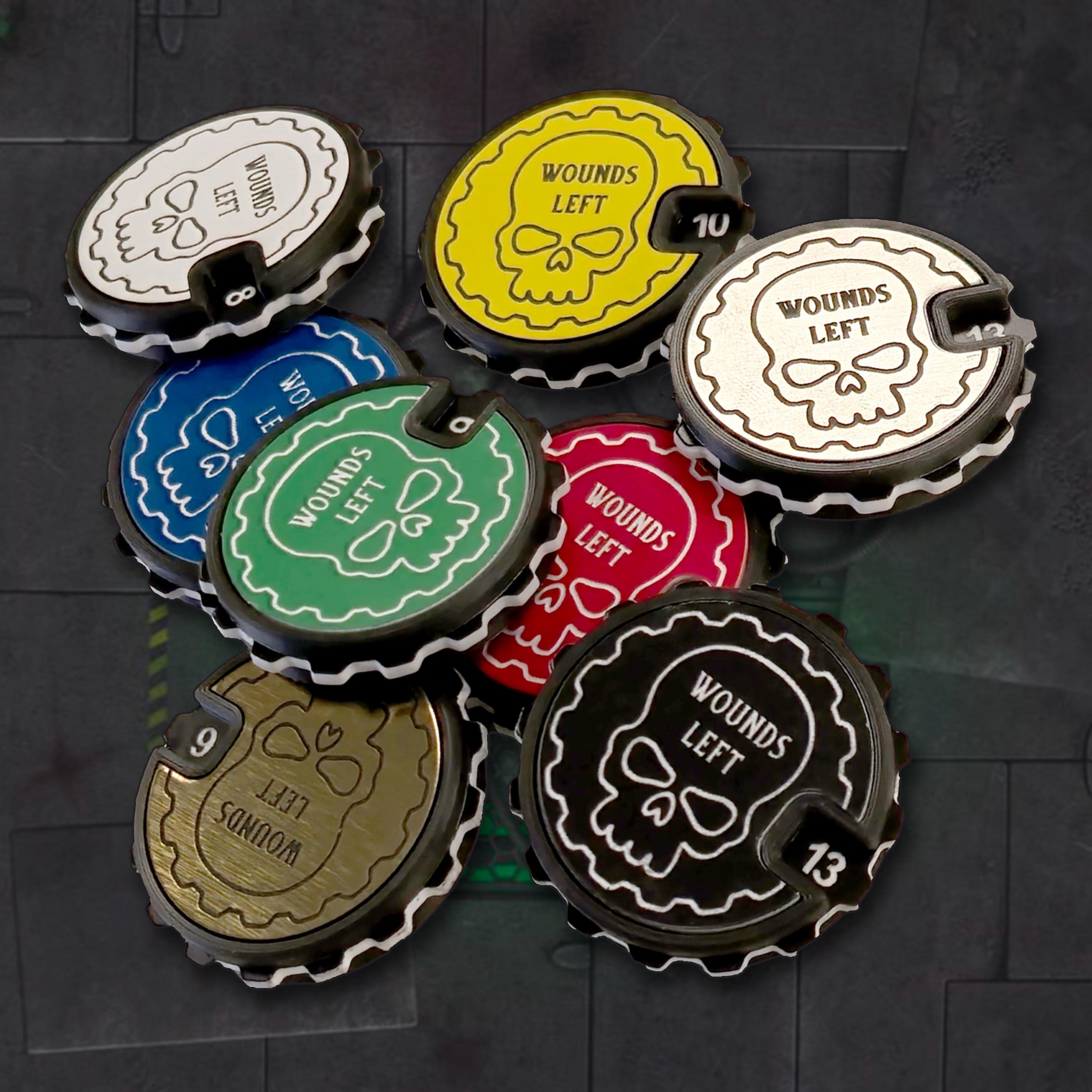 Tabletop Wound Tracker Set – x8 16 Wounds Counters